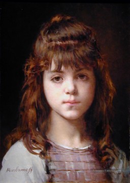 Portrait de jeune fille mignonne Alexei Harlamov Peinture à l'huile